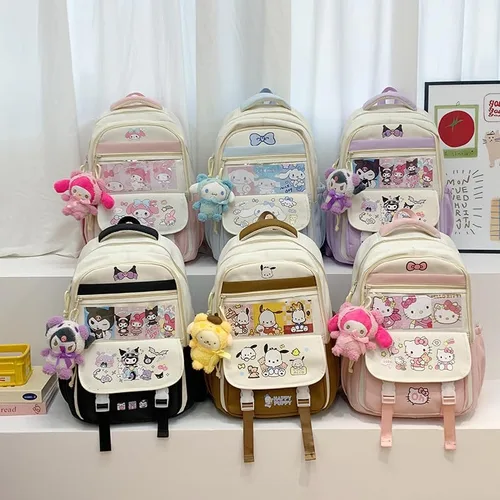Vista 7 de Linda mochila kawaii, bolso Y2k Cutecore estético Grunge coquette Harajuku 2000s Bookbag diario senderismo, Rosado, Mochila Kawaii Cutecore Daypack