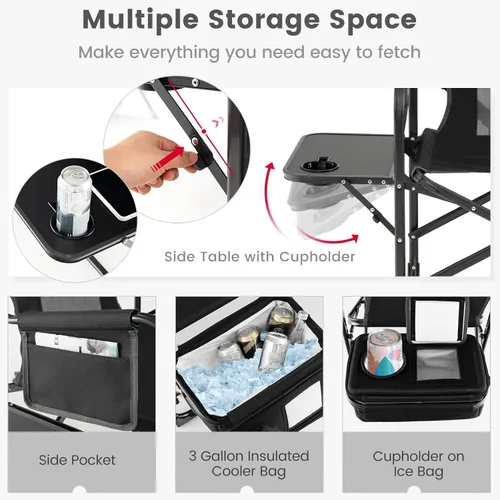 Vista 6 de Tangkula Sillas de campamento, silla de campamento plegable con mesa auxiliar, bolsa refrigeradora, silla de césped acolchada exterior portátil