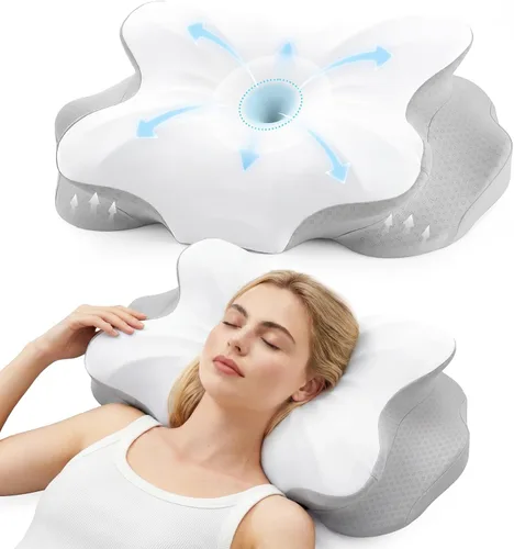 Vista 10 de Ergo - Almohada cervical para aliviar el dolor de cuello, espuma viscoelástica de doble altura Ergonomic contour, neck support, medium-soft memory