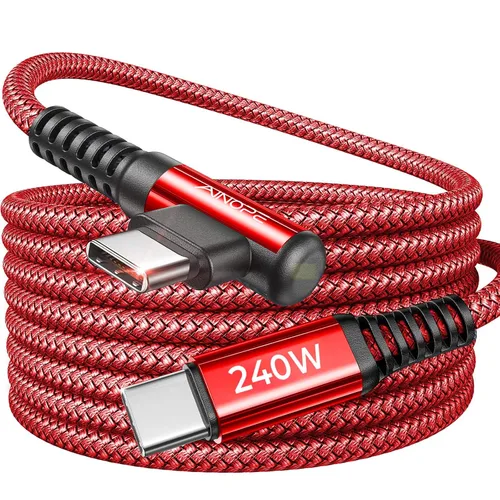 Vista 12 de AINOPE Cable USB C a USB C de 240 W de carga rápida de 1.5 pies, cable de carga rápida tipo C en ángulo recto para iPhone 16 Pro Max Plus, iPhone