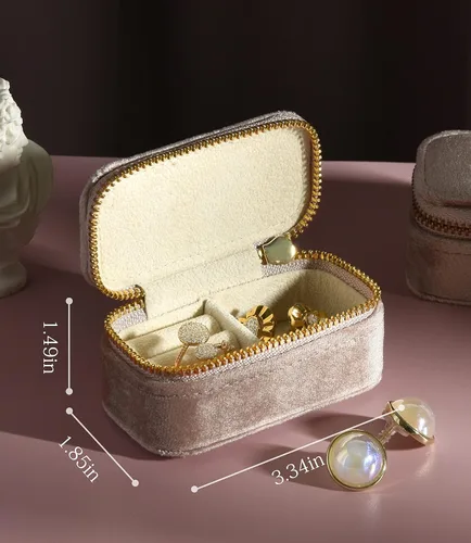 Vista 2 de TAIMY Mini estuche de viaje de joyería, caja de joyería de viaje pequeña de terciopelo, caja organizadora de viaje portátil para anillos, aretes