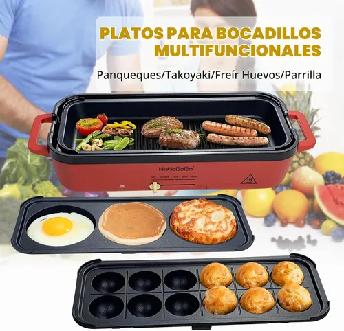 Vista 2 de Plancha eléctrica multifuncional con parrilla eléctrica antiadherente para hornear con 3 sartenes intercambiables para takoyaki, cake pop/ mini
