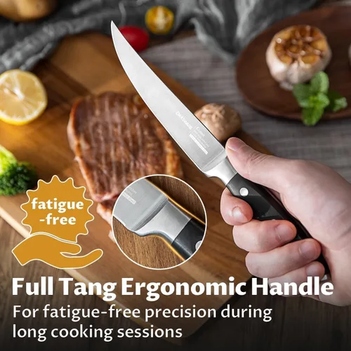 Vista 6 de OAKSWARE - Juego de 4 cuchillos para carne, no dentados, con mango ergonómico forjado de espiga completa, acero inoxidable alemán de alto carbono