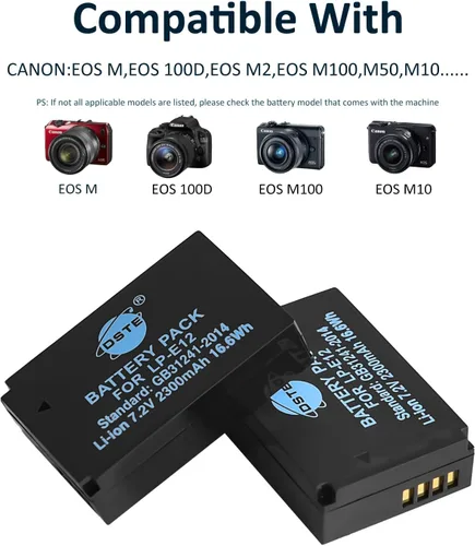 Vista 2 de DSTE Paquete de 2 adaptadores de batería LP-E12 y cargador de viaje y coche compatibles con Canon EOS M, EOS M2, EOS M10, EOS M50, EOS M50 Mark II