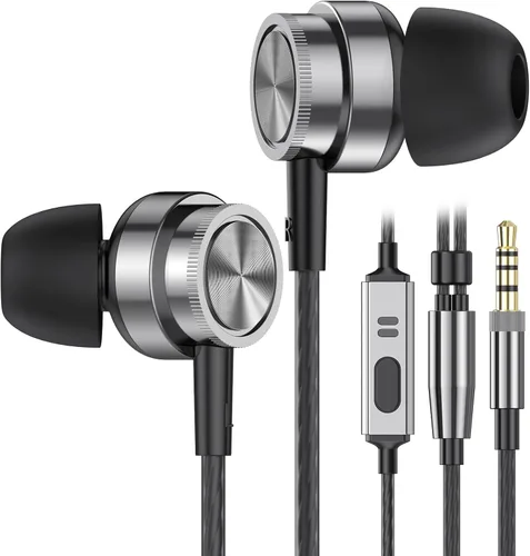 Vista 8 de Yatloml Auriculares con cable con micrófono, auriculares intrauditivos con cable con aislamiento de ruido de graves pesados, cable magnético