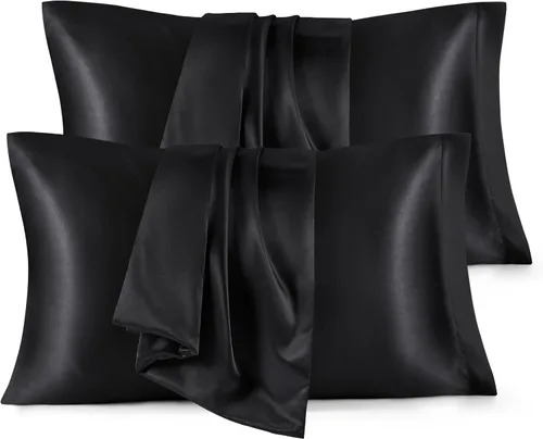 Vista 12 de Bedsure Paquete de 2 fundas de almohada de satén similares a las fundas de almohada de seda tamaño estándar, funda de almohada para mujeres que