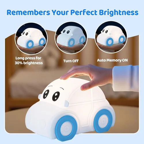 Vista 4 de Linda luz nocturna para bebés y niños en forma de coche, regulable+1800mAh recargable+temporizador+portátil+de silicona+esponjosa, lámpara de noche