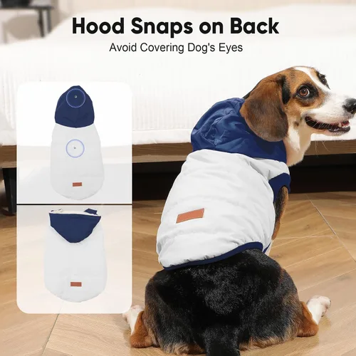 Vista 5 de Vecomfy Sudadera con capucha para perro extra cálida con forro polar en invierno para perros medianos, abrigo para mascotas con capucha, beige
