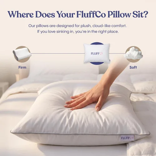 Vista 12 de FluffCo Juego de 2 almohadas alternativas de plumón tamaño King, almohadas de cama King para dormir, fabricadas en Estados Unidos, superficie