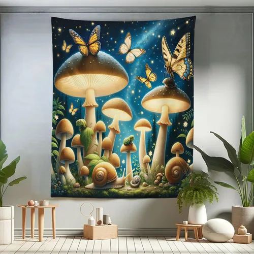 Vista 118 de Ambesonne Tapiz hippie, abrazo de hongos de ensueño y árbol de la vida místico y mandal verde, decoración de tela para colgar en la pared