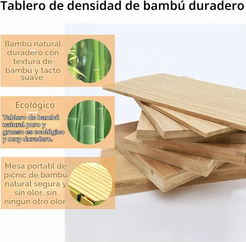 Vista 3 de Mesa plegable portátil, mesa de bambú de 4 pies para acampar al aire libre, mesa de picnic baja para sentarse en el suelo, mesa plegable de playa