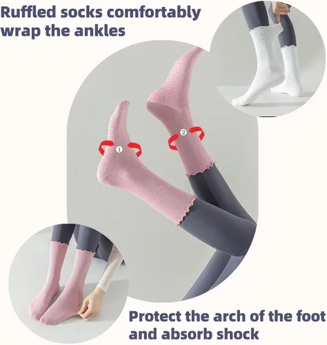Vista 4 de 4 Pairs Pilates Socks with Grips for Women Non Slip Ruffle Yoga Socks