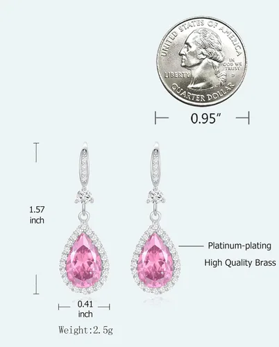 Vista 3 de Aretes colgantes de diamantes para mujer, chapados en plataoro, con diamantes de imitación, juego de aretes de lágrima colgantes, piedra natal