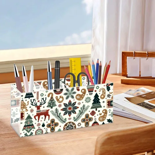 Vista 4 de Cute Christmas Deer Acrylic Brush Holder For Vanity With 4 Compartments Desk Top Pen Organizer Pen Storage Organizer Clear Desk Accessories Make Up