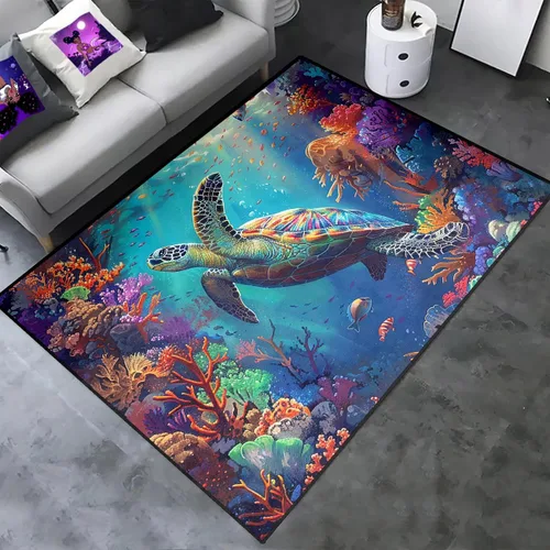 Vista 15 de Alfombra de tortuga marina con estampado de animales marinos y animales marinos, alfombra con estampado de tortugas marinas, para niños y niñas