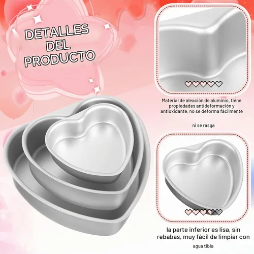 Vista 3 de Mifoci 3 moldes de aluminio con forma de corazón para tartas, molde para hornear en forma de corazón, para bricolaje, cocina, boda, fiesta