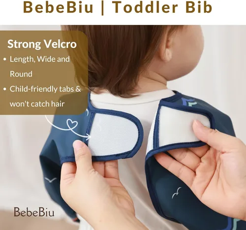 Vista 6 de Babero de manga larga para bebé, tela impermeable, bolsillo recolector, babero delantal para bebé, mangas ajustables