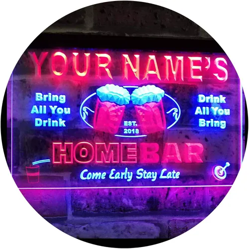 Vista 20 de Letrero luminoso Custom Home Bar Beer de neón; personalizado con nombre Blanco