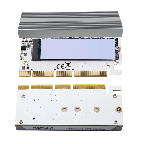 Vista 5 de NVME M.2 (M Key) SSD a PCIe X4/X8/X16 Tarjeta de expansión con luz RGB disipador de calor de aluminio SSD Apdapter