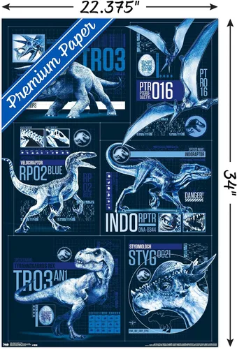 Vista 21 de Trends International Jurassic World: Fallen Kingdom - Póster de pared con cuadrícula, 14.725 x 22.375 pulgadas, versión enmarcada de madera