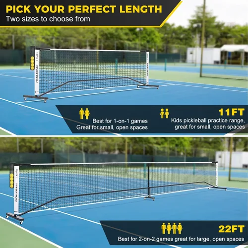 Vista 2 de Fostoy Pickleball Net with Ball Collector, Wheels, 22FT & 11FT Size Negro&blanco