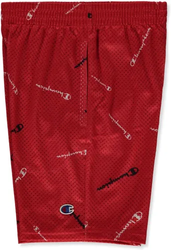 Vista 3 de Champion Pantalones cortos de malla AOP Tossed Script para niños grandes (rojo escarlata), Rojo escarlata