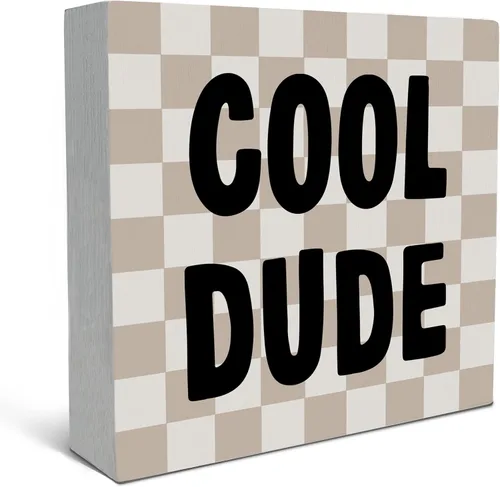 Vista 8 de SRADMO Cool Dude - Letrero de madera para escritorio, caja de madera boho, beige, preppy, decoración para adolescentes, niños, dormitorio