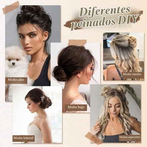 Vista 8 de Barsdar - Moño de cabello 100 % humano, Moño desordenado, Extensiones de cola de caballo, Moño de cabello rizado, Pieza de cabello