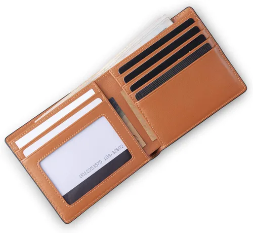 Vista 2 de LETHNIC Cartera plegable de cuero para hombre - Acogedora, Marrón, Classic