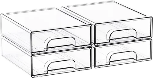 Vista 9 de Yieach Cajones de almacenamiento apilables transparentes de 2.2 pulgadas de alto, paquete de 4 cubos de organización y almacenamiento, organizador