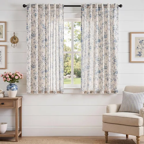 Vista 14 de jinchan Amlie - Cortinas florales de lino de 63 pulgadas de largo para sala de estar, dormitorio, casa de campo, cortinas de decoración de campo