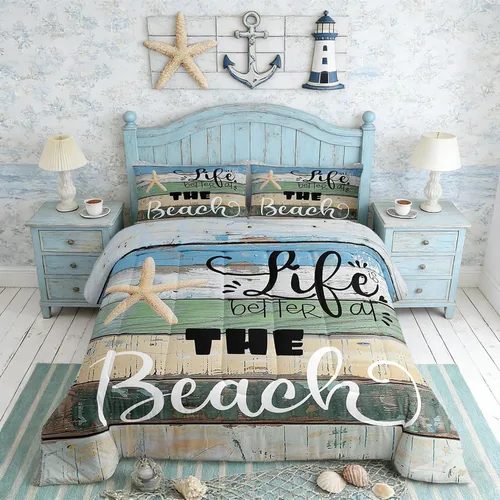 Vista 30 de Juego de edredón Lake House tamaño Twin, juego de ropa de cama náutica de navegación con ancla de 2 piezas para decoración de habitación de niños