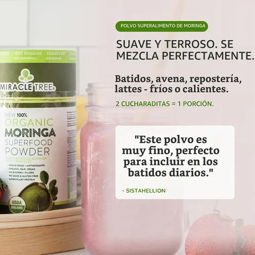 Vista 3 de Superalimento de moringa orgánica en polvo de Miracle Tree