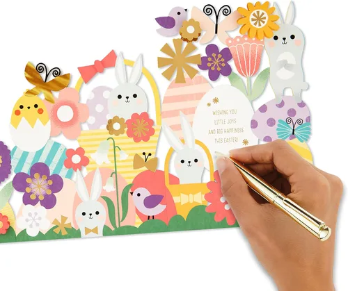 Vista 6 de Hallmark Tarjeta de Pascua exhibible (flores y conejitos plegables de acordeón)