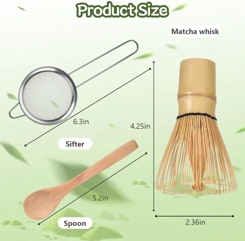 Vista 2 de Juego de batidor tradicional de matcha, kit de juego de matcha de bambú, juego de té matcha con batidor, cuchara de té, cuchara de matcha, tamiz