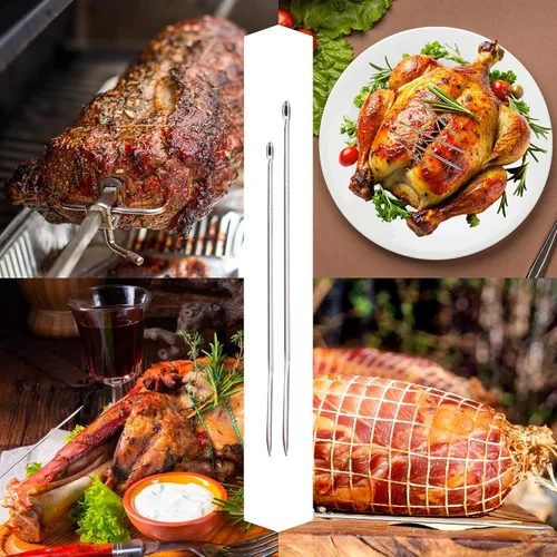 Vista 5 de HIC Kitchen Agujas rectas para asar, acero inoxidable 18/8, 8 pulgadas, juego de 2, para asegurar aves de corral rellenas y carne enrollada