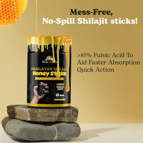Vista 4 de Peakhealth Palitos Shilajit con miel orgánica, azafrán Shilajit del Himalaya para hombres 30 barras para energía natural y estilo de vida activo