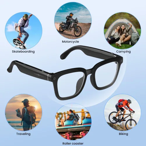 Vista 6 de Lentes inteligentes, lentes inteligentes Ai-Glasses para exteriores, traducción de grabación, gafas de sol Bluetooth, protección UV, 8 MP HD, lentes