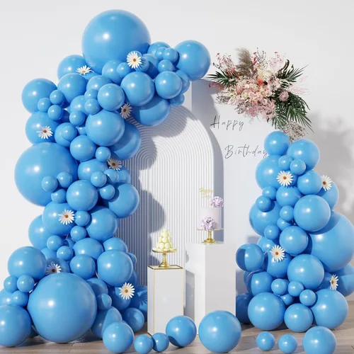 Vista 11 de Globos azules en diferentes tamaños 5 10 12 18 pulgadas - 134 piezas Globos azules metálicos cromados para arco de guirnalda, baby shower