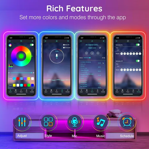 Vista 6 de LETIANPAI Luces de Cuerda de Neón de 15 Pies, Luces de Cuerda LED Flexibles con Control por App/Control Remoto, Múltiples Modos de Sincronización