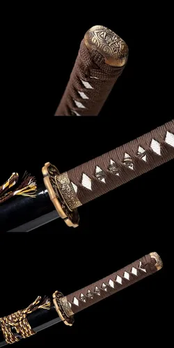 Vista 4 de Dragón Wakizashi Clay Templado T10 Acero Japonés Samurai Espada Unokubi-Zukuri Cuchilla de afeitar afilada