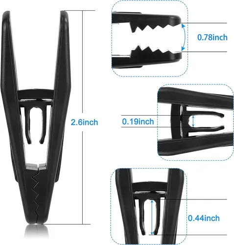 Vista 3 de Tinfol Clips de plástico negro, paquete de 20 clips para dedos, clip de agarre fuerte multiusos para perchas de ropa de línea delgada