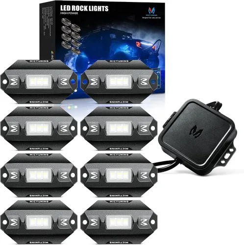 Vista 8 de MICTUNING C1 4 Pods RGBW LED Rock Lights – Kit de luces de neón subterráneas multicolor con controlador Bluetooth, modo de música