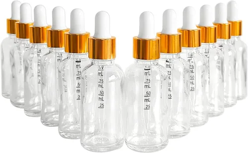 Vista 2 de Paquete de 12 botellas de vidrio con cuentagotas de 1 onza (1.0 fl oz) botellas de vidrio transparente con cuentagotas de vidrio, botellas