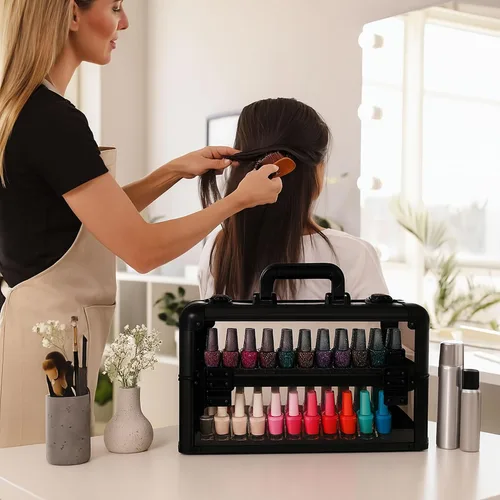 Vista 5 de Ver Beauty Estuche de maquillaje para artista de uñas de acrílico blindado de 0.150 in, organizador de viajes, almacenamiento de cosméticos con 2