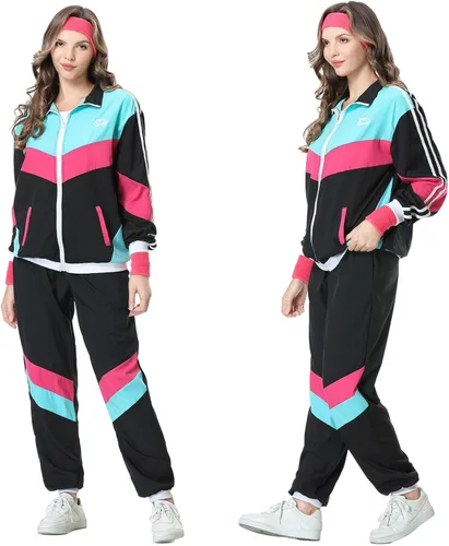 Vista 7 de Conjunto deportivo de los años 80 para hombres y mujeres, conjunto de rompevientos retro de los años 80 y 90 para hombres, traje deportivo