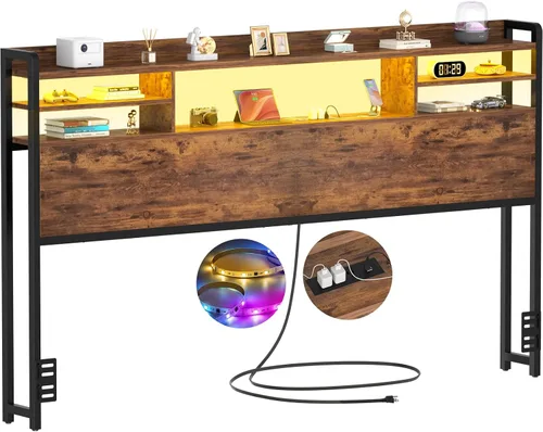 Vista 14 de Aheaplus Cabecero para cama de tamaño individual con almacenamiento, cabeceros con luz LED, tomas de corriente, puertos USB, tamaño individual