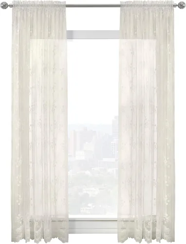 Vista 2 de Loft Living Melody Panel de cortina de encaje jacquard para ventana, 56 x 72 pulgadas, cáscara de huevo