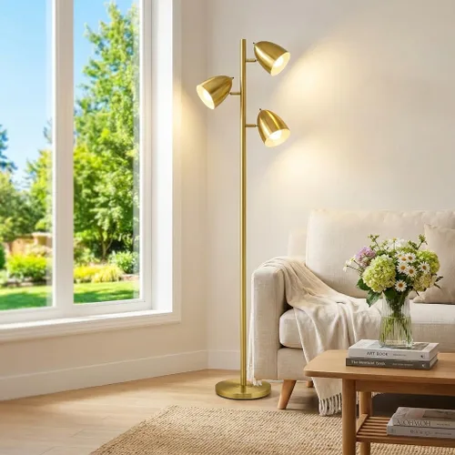 Vista 4 de Lámpara de pie de árbol con 3 bombillas, lámparas de pie altas con cabezales metálicos ajustables de 65" Lámparas de pie de lectura con base E26