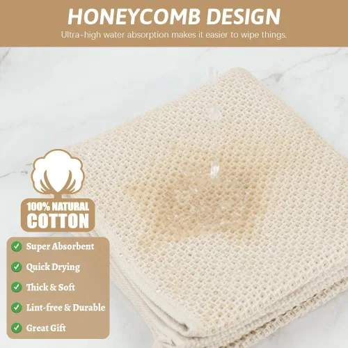 Vista 4 de Nialnant Paquete de 6 toallas de cocina, 100% algodón, tejido de gofre, para secar platos, toallas de mano extrasuaves y absorbentes, 13 x 28 Beige